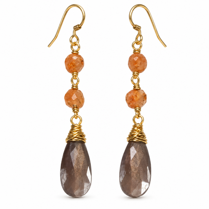 Chocolate Moonstone & Sunstone Gold Filled Earrings