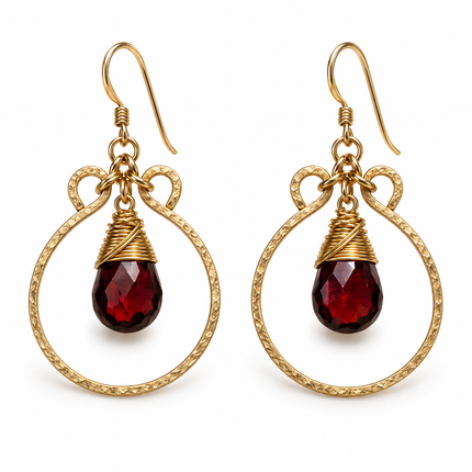 Garnet Glow – Gold Filled Dangle Earrings