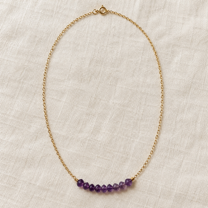 Amethyst Bead Bar Necklace in Gold Fill