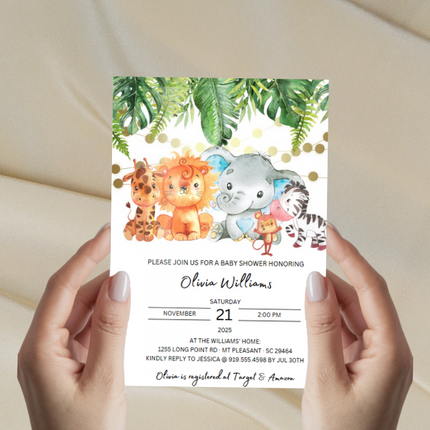 Safari Baby Shower Invitation – Editable Canva Template