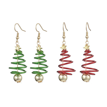 Spiral Christmas Tree Earrings – Holiday Enamel Earrings in Red or Green