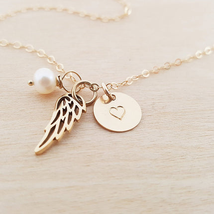Angel Wing Necklace - 14k Gold Fill Memorial Jewelry - Sympathy Gift