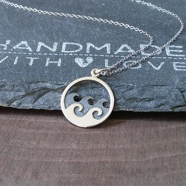 Ocean Waves Necklace – Sterling Silver Pendant on 18" Sterling Chain