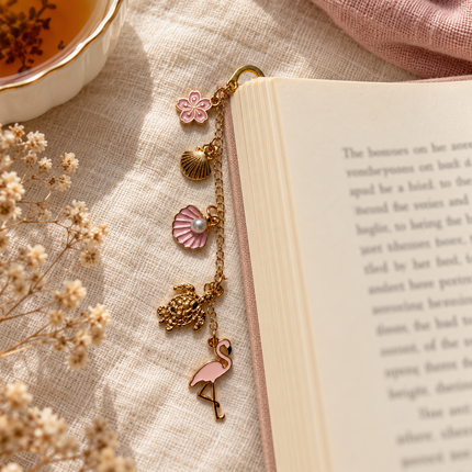 Flamingo & Seashell Charm Bookmark
