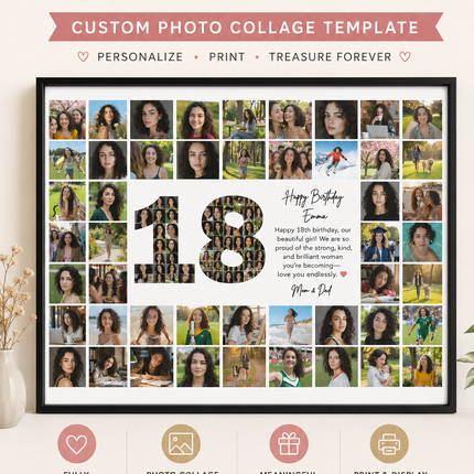 18th Birthday Milestone Photo Collage Template – Customizable Canva Design