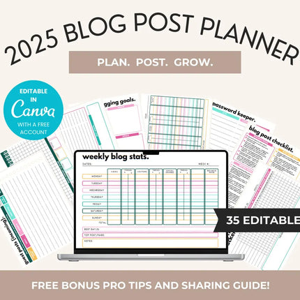 2025 Blog Post Planner Canva Template | 35 Pages