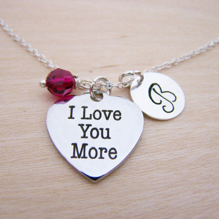 I Love You More Heart Necklace – Sterling Silver with Birthstone & Initial Charm