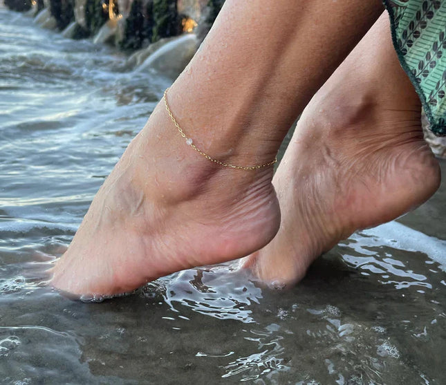 Dainty Moonstone Anklet – 14k Gold Filled or Sterling Silver