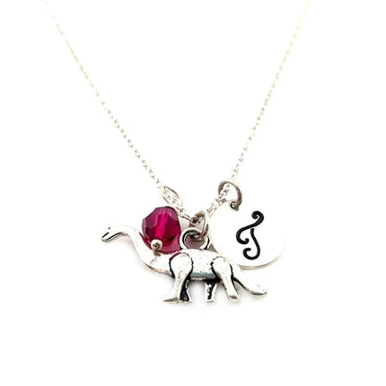 Personalized Brontosaurus Necklace – Sterling Silver Chain with Birthstone & Initial