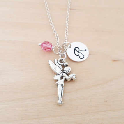 Fairy Necklace – Sterling Silver with Birthstone & Initial Charm