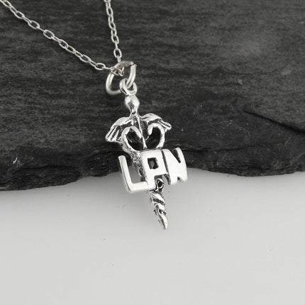 LPN Caduceus Necklace – Sterling Silver Medical Symbol Pendant on 16" Chain