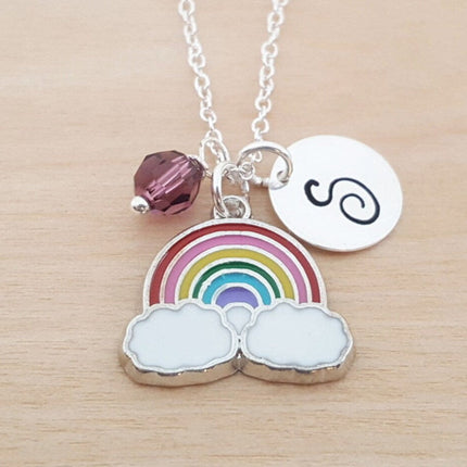 Rainbow Necklace – Sterling Silver with Birthstone & Initial Charm