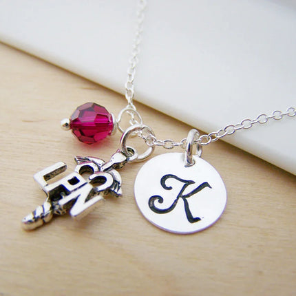LPN Nurse Necklace – Sterling Silver with Birthstone & Initial Charm