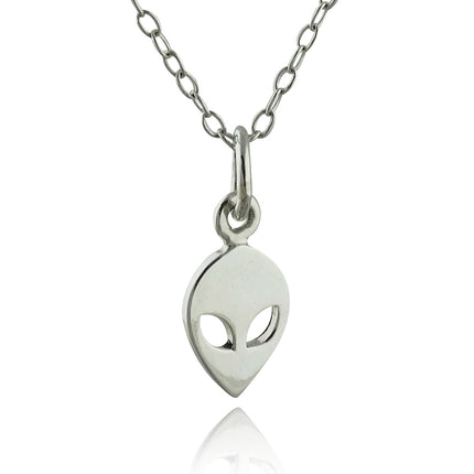 Tiny Alien Head Necklace – Sterling Silver Space-Inspired Charm on 16" Chain