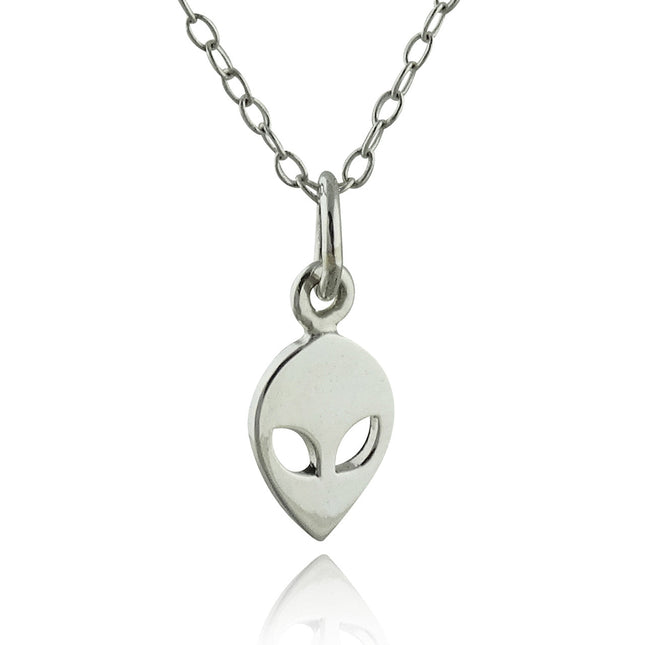Tiny Alien Head Necklace – Sterling Silver Space-Inspired Charm on 16" Chain