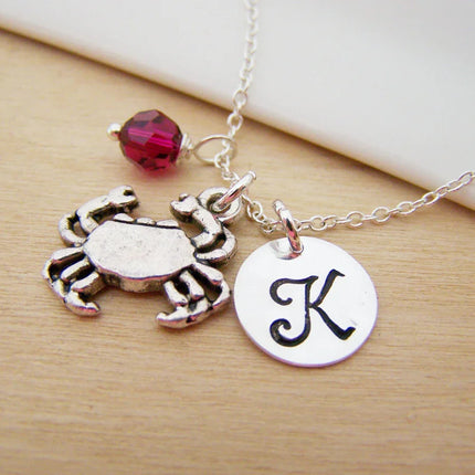 Personalized Cancer Zodiac Necklace – Sterling Silver Chain with Birthstone & Initial