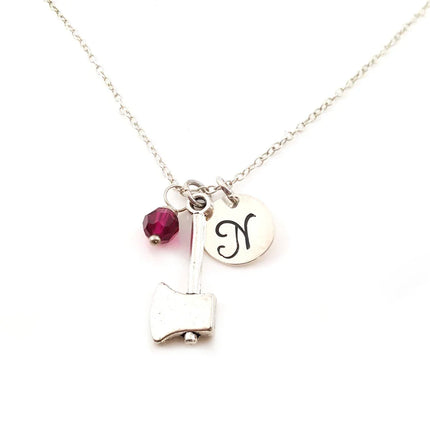 Personalized Axe Necklace – Sterling Silver Chain with Birthstone & Initial