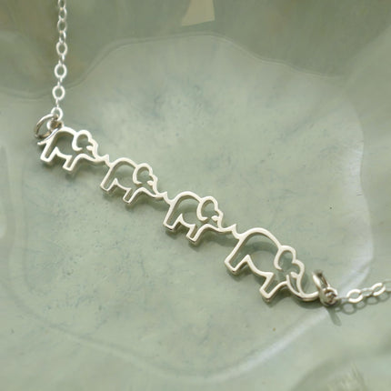 Mama Elephant and 3 Babies Necklace – Sterling Silver Family Pendant on 18" Chain