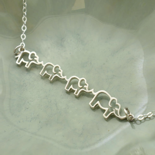Mama Elephant and 3 Babies Necklace – Sterling Silver Family Pendant on 18" Chain