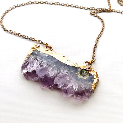 Chunky Raw Amethyst Necklace – Brass Chain, 25 Inch