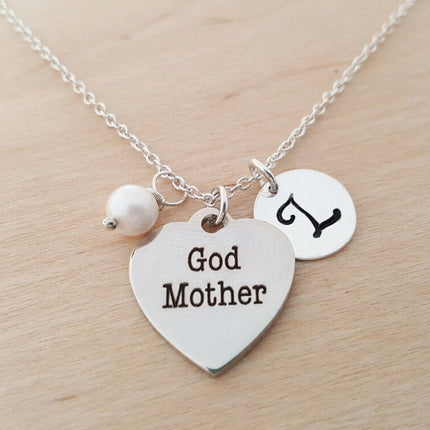 Godmother Necklace – Sterling Silver with Birthstone & Initial Charm
