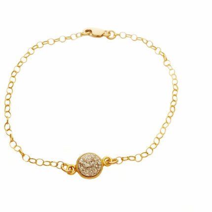 Silver Druzy Dainty 14k Gold Filled Chain Stacking Bracelet