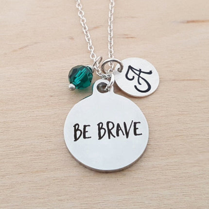 Be Brave Necklace – Sterling Silver with Birthstone & Initial Charm