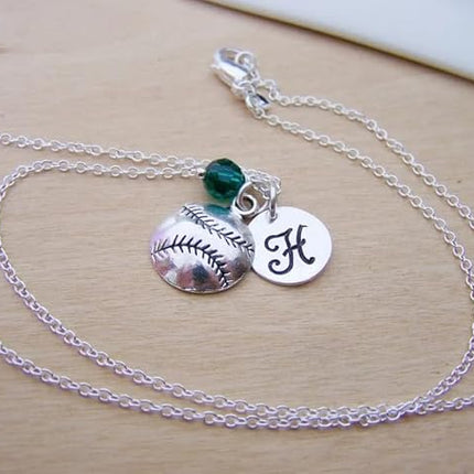 Personalized Baseball Charm Necklace –  Initial Birthstone Jewelry Gift for Her