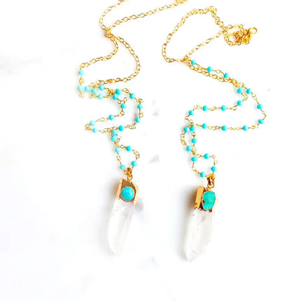 Crystal Quartz Turquoise Beaded Chain Long Necklace