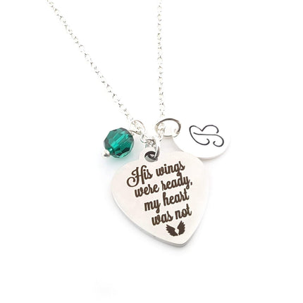 His Wings Were Ready, My Heart Was Not – Personalized Sterling Silver Memorial Necklace