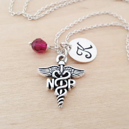 Personalized Nurse Practitioner Necklace – Sterling Silver Chain with Birthstone & Initial