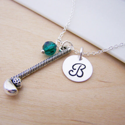 Golf Club Necklace – Sterling Silver with Birthstone & Initial Charm