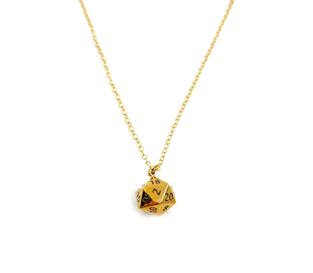 D20 Dice Necklace – 14k Gold Filled DnD Charm Jewelry, Handmade Gift for Her