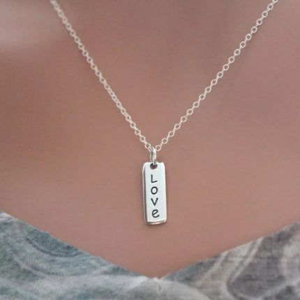 Sterling Silver Love Necklace – Vertical Word Charm on 16" Chain