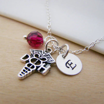 Dental Hygienist Necklace – Sterling Silver with Birthstone & Initial Charm