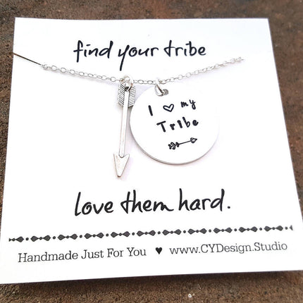 I Love My Tribe Necklace - Hand Stamped Jewelry Aluminum & Sterling Silver