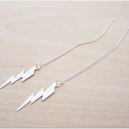 Sterling Silver Lightning Bolt Threader Earrings