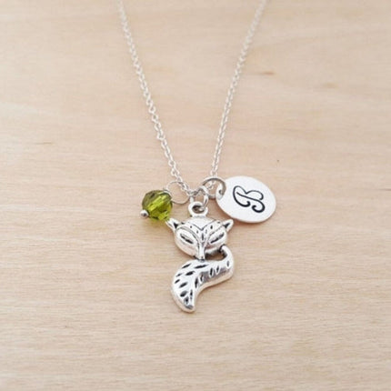 Fox Necklace – Sterling Silver with Birthstone & Initial Charm