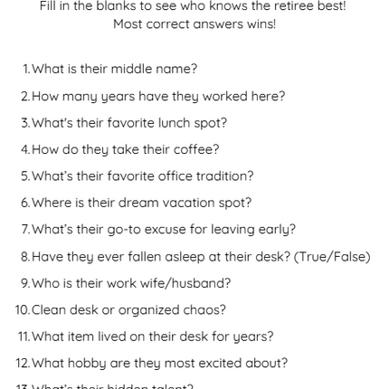 Retirement Party Game Pack – Printable PDF with Fun Icebreakers, Trivia & Toasts