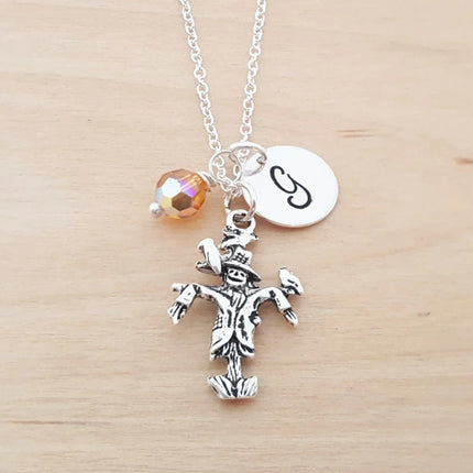 Personalized Scarecrow Necklace – Sterling Silver Chain with Birthstone & Initial