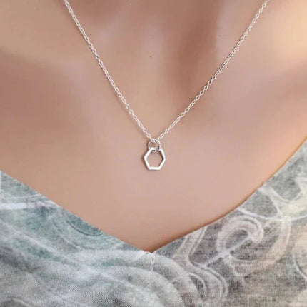 Tiny Hexagon Necklace – Sterling Silver Honeycomb Charm on 18" Chain