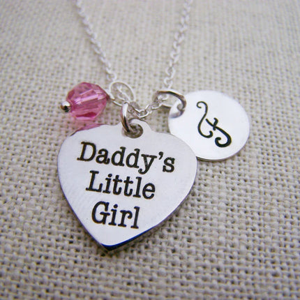 Daddy’s Little Girl Necklace – Sterling Silver with Birthstone & Initial Charm