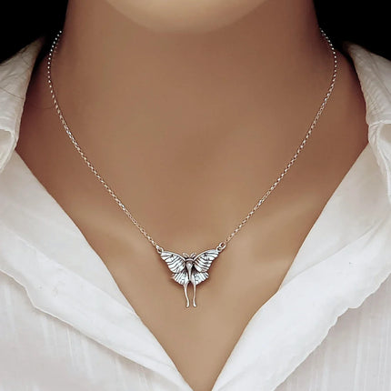 Luna Moth Necklace – Sterling Silver Moth Pendant on 18" Chain
