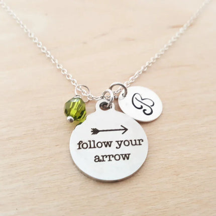 Follow Your Arrow Necklace – Sterling Silver with Birthstone & Initial Charm