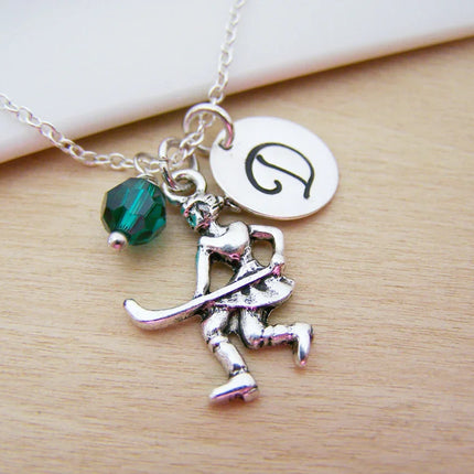 Field Hockey Necklace – Sterling Silver with Birthstone & Initial Charm
