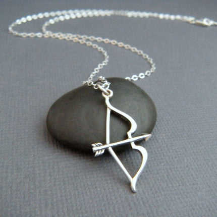 Silver Bow and Arrow Necklace – Sterling Silver Archery Pendant on 16" Chain