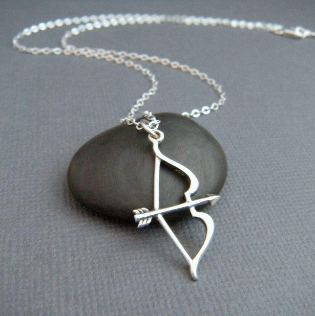 Silver Bow and Arrow Necklace – Sterling Silver Archery Pendant on 16" Chain