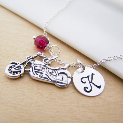 Personalized Motorcycle Necklace – Sterling Silver with Birthstone or Pearl