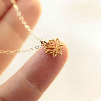Tiny Gold Lotus Necklace – 16" Gold Filled Chain