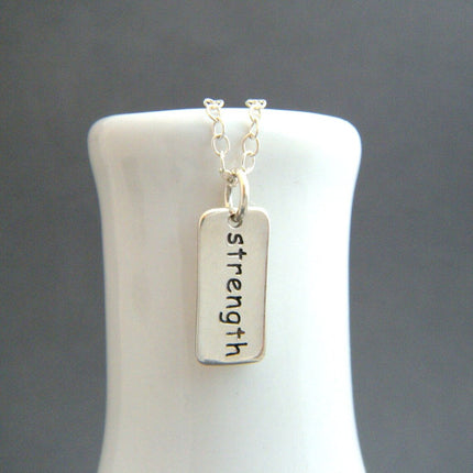 Strength Necklace – Tiny Sterling Silver Word Charm on 16" Chain